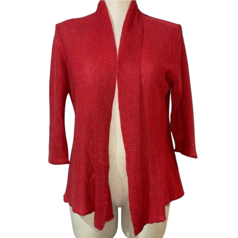 Eileen Fisher Red 100% Hemp Open-Front Cardigan Sweater Womens Size S